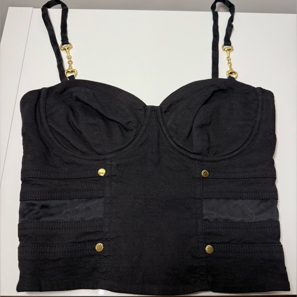 Bebe Triple Band High Waist‎ Bustier Corset Top Black Size 0, Vintage Style, $98